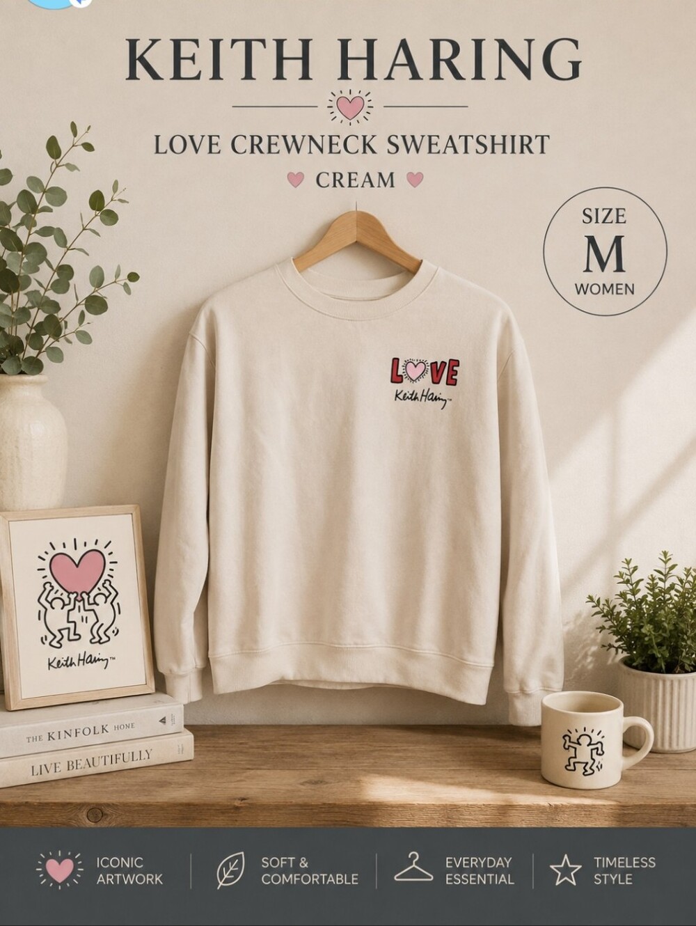 Keith Haring LOVE Crewneck Sweatshirt - Cream